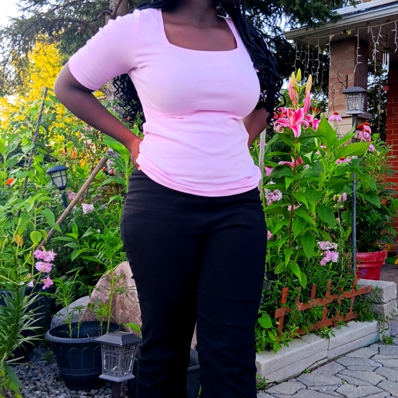 Woman's Square Neck T Shirts Basic Tee Slim Fit Y2K Top - Picture 1 of 2